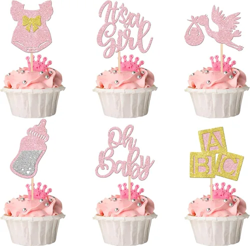 Miniatura 11 de 24 piezas de adornos para cupcakes para bebé niño con purpurina luna, estrella, baby shower, revelación de género, cupcakes para celebrar cumpleaños