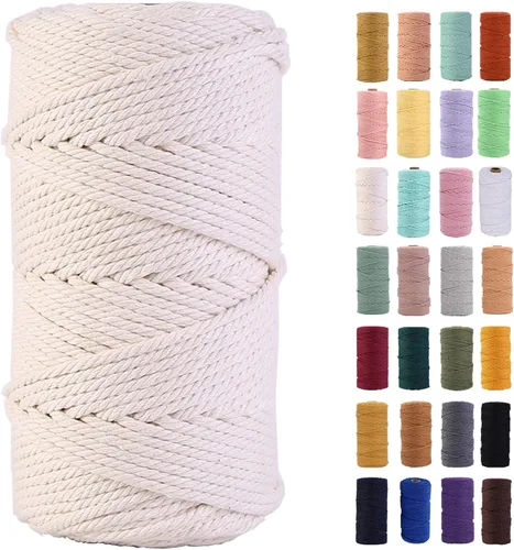 Miniatura 32 de Cordón de macramé gris rosado de 0.118 in x 109 yardas, cuerda de algodón colorido de algodón suave para colgar en la pared, colgar plantas