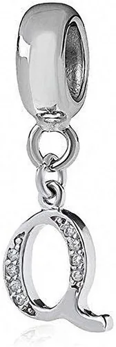 Miniatura 77 de ABUN Abalorio de plata de ley 925 con letra A a la Z, espaciador de inicial, con circonita cúbica transparete colgante, auténtica, para pulseras
