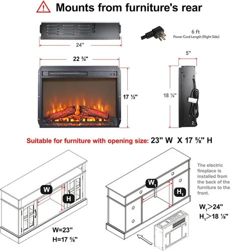 Miniatura 3 de Inserto de chimenea eléctrica de 23 pulgadas, calentador de chimenea eléctrico con control remoto/temporizador, brillo ajustable de 4 llamas