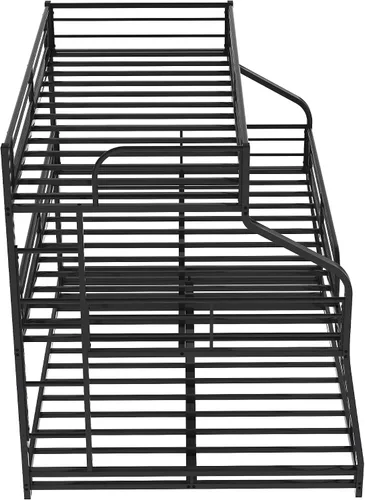 Miniatura 6 de Flieks Cama triple de metal individual XL sobre matrimonial XL sobre cama Queen con escaleras, litera para familia, adolescentes, no necesita somier