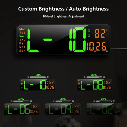 Miniatura 4 de Zgrmbo Reloj de pared digital de 16 pulgadas con control remoto, reloj digital grande con fecha, semana, temperatura, alarma, temporizador, reloj