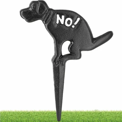 RAM-PRO - Letrero de perro sin caca – Hierro fundido, negro, letrero de patio con estaca, perfecto para césped y jardín al aire libre