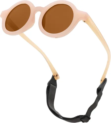 COASION Lentes de sol redondos polarizados para bebé, tonos de goma flexibles con correa para bebés recién nacidos de 0 a 24 meses