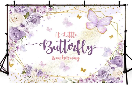 Miniatura 4 de AIBIIN Telón de fondo de mariposa para baby shower de 7 x 5 pies para niña, princesa, una pequeña mariposa está en camino, fondo de fotografía