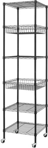 Finnhomy Estantería de alambre resistente de 6 niveles con ruedas de 18 x 18 x 72 pulgadas, 6 estantes, estante de almacenamiento de metal, tubo de