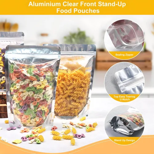 Miniatura 4 de SumDirect, bolsas de aluminio con cierre, reutilizables, 50 unidades, bolsa vertical para alimentos con ranura para almacenar alimentos