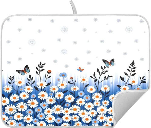 Miniatura 17 de Tapete de secado de platos de hojas de otoño y girasol, almohadilla absorbente de secado rápido, protector para encimera de cocina, 16 x 18 pulgadas
