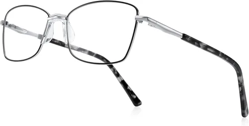 RB. Pilot - Lentes de lectura con bisagra de resorte para mujer, bloqueo de luz azul, marco de metal, patas de acetato