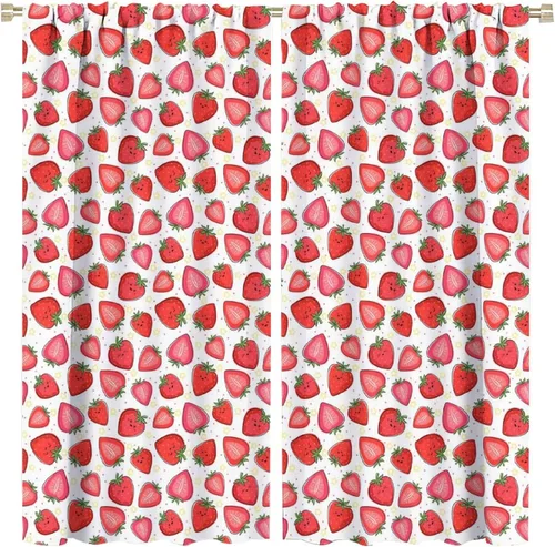 Miniatura 10 de Cortinas bohemias con diseño de fresas, bonitas cortinas bohemias con bolsillo para barra de fruta, tratamiento de ventana para cocina, sala