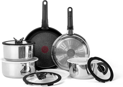 T-fal Ingenio Expertise - Juego de utensilios de cocina de acero inoxidable de 13 piezas, inducción, apilables, juego de ollas y sartenes, RV,