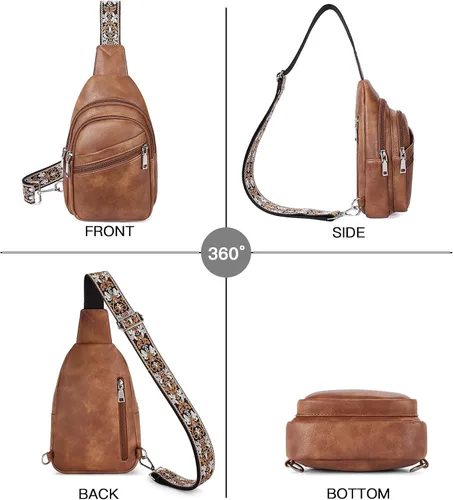 Miniatura 7 de Telena Bolso bandolera para mujer, bolso cruzado para mujer, cangurera de cuero vegano con correa ajustable