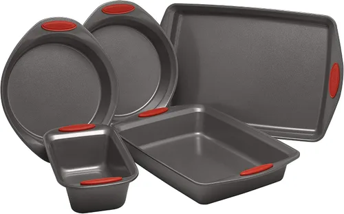 Rachael Ray Utensilios antiadherentes para hornear con agarres que incluyen sartén antiadherente, bandeja para hornear, moldes para pasteles y Puños