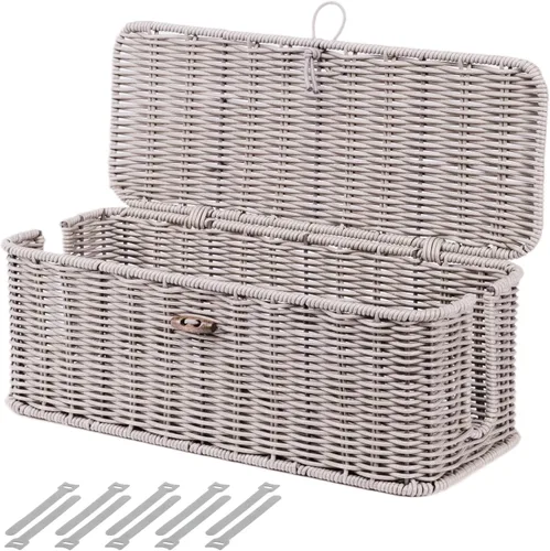 Miniatura 13 de BROWNLILY Caja de Gestión de Cables, Organizador de Cables Estilo Ratán para Escritorio, Ocultador de Cables, Cubiertas de Enchufes a Prueba