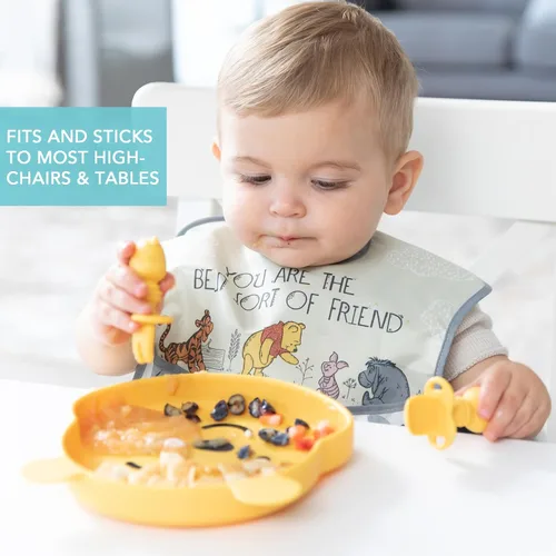 Miniatura 3 de Bumkins Disney Plato de Succión para Niños Pequeños y Bebés, Plato con Agarre de Silicona, Alimentación Dirigida por el Bebé, Suministros de Winnie