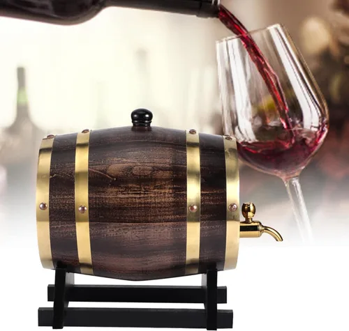 Miniatura 2 de Vino de madera 3L, almacenamiento de vino tinto brandy whisky tequila decoración del hogar envejecimiento con grifo dispensador de vino