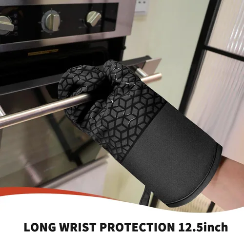 Miniatura 4 de Manoplas de horno y soportes para ollas, juego de guantes de horno resistentes al calor de 500 ℉, guantes de horno de silicona, agarre texturizado