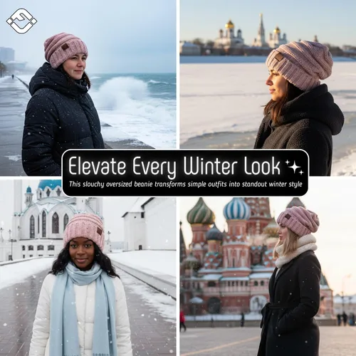 Miniatura 317 de Funky Junque Gorro de moda de punto trenzado de talla extragrande, grueso, abrigado, suave y holgado