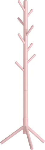 VASAGLE Perchero de Madera Maciza, Perchero de Pie en Forma de Árbol con 8 Ganchos, 3 Opciones de Altura, para Ropa, Sombreros, Bolsos, Sala de Rosa