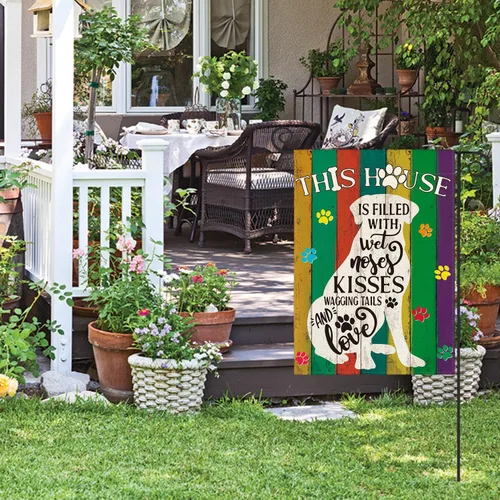 Miniatura 3 de AVOIN colorlife Pawprints - Bandera de jardín para perros y mascotas, 12 x 18 pulgadas, doble cara exterior, arpillera con texturas de madera