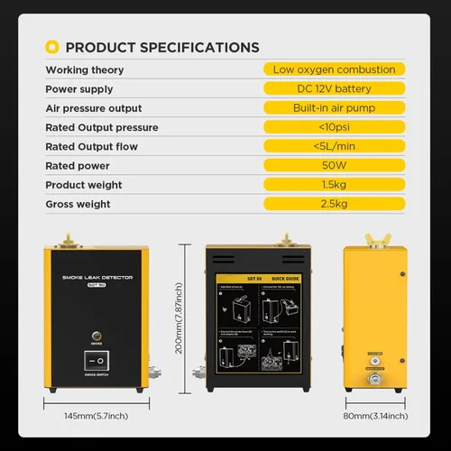Miniatura 2 de Detector de Fugas de Humo SDT50, Máquina de Humo Automotriz EVAP, Detector de Fugas de Combustible, Probador de Humo para Coches, Detector de Fugas