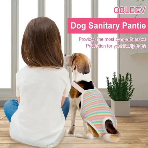 Miniatura 5 de QBLEEV Pañales para perras, bragas sanitarias lavables con tirantes ajustables, bragas reutilizables para perrito, ropa interior para mascotas, Raya