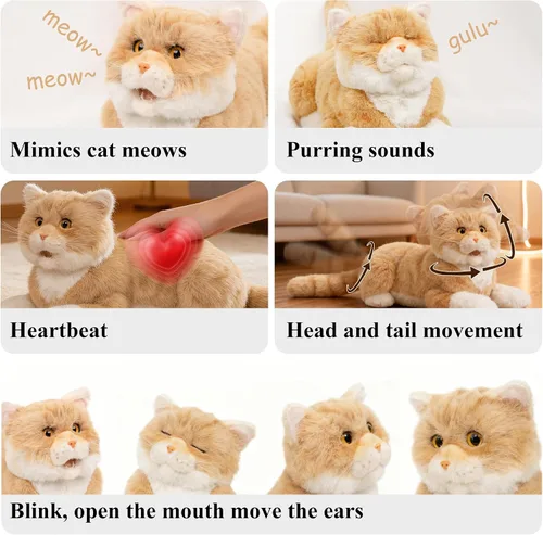Miniatura 3 de Chongker Gato robot interactivo de 24.8 pulgadas de peluche, animales de peluche realistas, gato robótico compañero con latido cardíaco ronroneando
