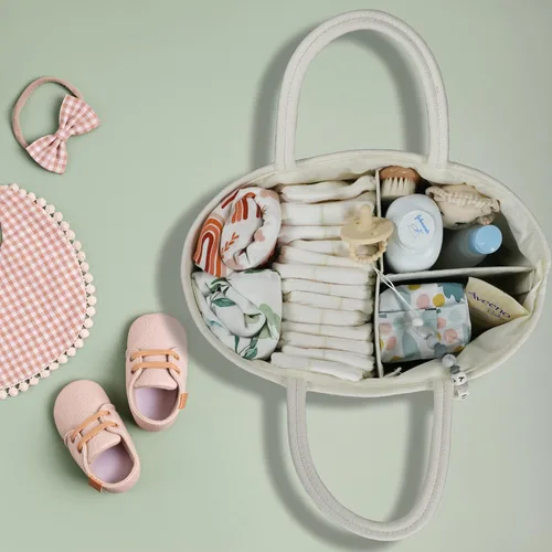 Miniatura 20 de Organizador de pañales para bebé con cuerda de algodón para niña o niño, cesta de almacenamiento portátil para guardería, bolsa de transporte