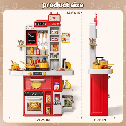 Miniatura 6 de Juego de cocina para niños, juego de cocina de 88 piezas para niños pequeños de 3 a 5 años, estufa de cocina, accesorios de juguetes con luz