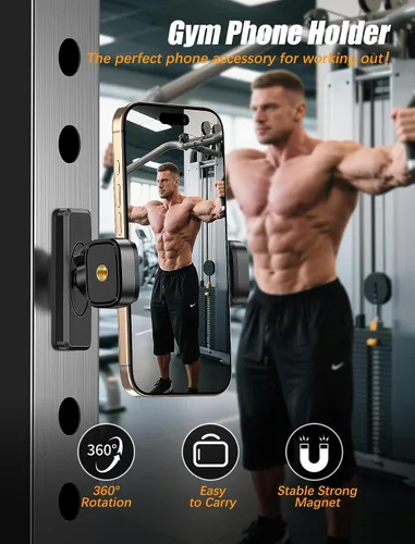 Miniatura 2 de Soporte magnético para teléfono de gimnasio: soporte magnético ajustable de 360 grados, accesorios de gimnasio para hombres y mujeres, compatible