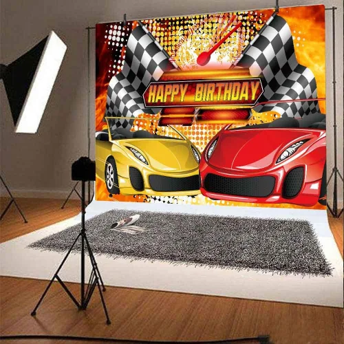 Miniatura 4 de Telón de fondo de coche de carreras para decoraciones de fiesta de cumpleaños, FHZON 7 x 5 pies, fondos de cumpleaños de fiesta temática, fondo