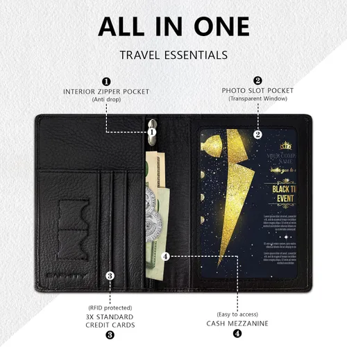 Miniatura 3 de Soporte para pasaporte, C-Negro (cremallera), Cremallera