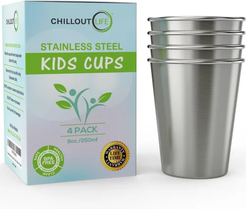 Miniatura 13 de CHILLOUT LIFE Vasos de acero inoxidable para niños de 8 onzas, vasos de acero inoxidable para niños pequeños para actividades en el hogar y al aire