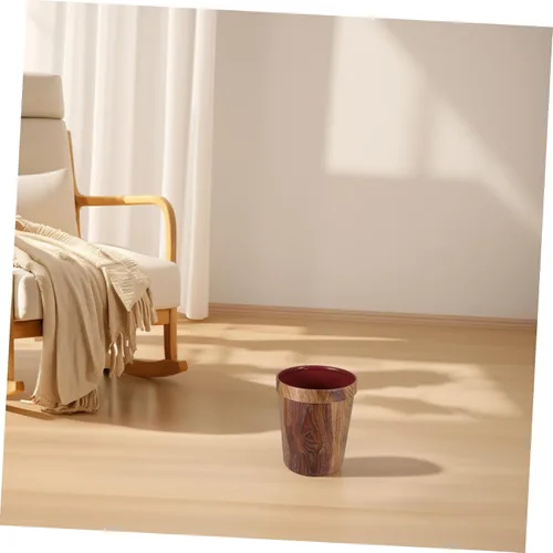 Miniatura 5 de STOBOK 1 bote de basura, cesta de basura para baño, papelera de madera con patrón de madera, contenedor de basura retro, contenedor de basura