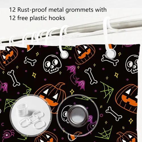 Miniatura 5 de MEHOFOND Cortina de ducha de Halloween, cortina de baño de calabaza de Halloween, decoración de bañeras, tela de poliéster duradera, lavable, 72 x