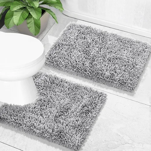 Miniatura 41 de Yimobra Juego de 2 alfombras de baño, alfombra de baño suave y absorbente y alfombra de inodoro en forma de U con respaldo antideslizante, alfombras