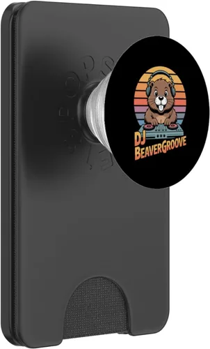 Miniatura 8 de DJ BEAVERGROOVE Retro Beaver DJ Turntable Sunset PopSockets Adhesive PopGrip