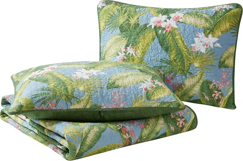 Miniatura 6 de Tommy Bahama Juego de edredón reversible de algodón con fundas a juego, decoración ligera del hogar para todas las estaciones, Queen, verde/azul