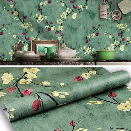 Miniatura 4 de J836 - Papel tapiz floral para despegar y pegar, de vinilo removible, autoadhesivo, para decoración de paredes, encimeras de muebles, 17.7 x 9.8