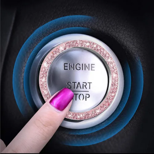 Miniatura 6 de WINKA 4 tapones para válvula de neumático de automóvil con diamantes de imitación, 1 cubierta de botón de motor de automóvil, anillo de encendido
