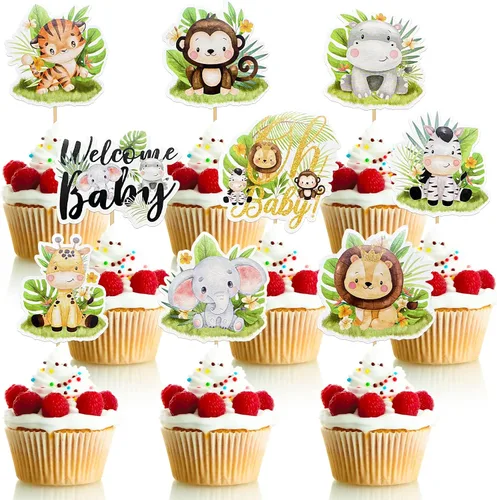 Miniatura 9 de Weecent 45 piezas de decoración de fiesta de safari para baby shower, animales de la selva, decoración de fiesta de bebé, temática de safari