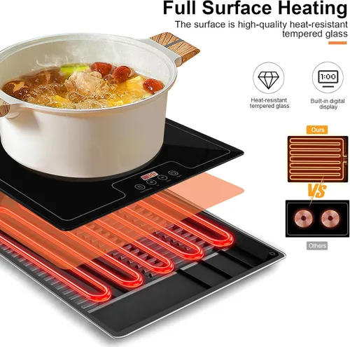 Miniatura 3 de Bandeja eléctrica de calentamiento de calor, calentador de superficie completa de 20 x 15 pulgadas con termostato, pantalla digital, soporte de 104
