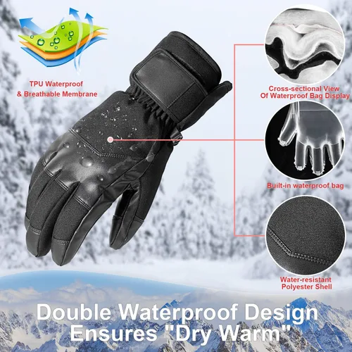 Miniatura 2 de Guantes de esquí para hombres y mujeres, guantes de nieve cálidos impermeables para clima frío, guantes de snowboard para pantalla táctil