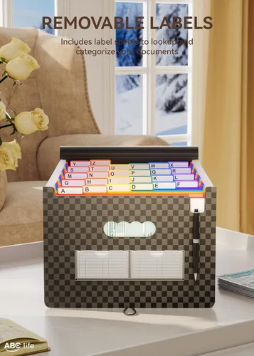 Miniatura 4 de ABC life Organizador de archivos de acordeón de 26 bolsillos, soporte mensual expandible de alta capacidad para facturas y recibos con pestañas