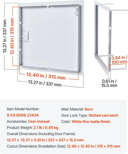 Miniatura 7 de VEVOR Panel de acceso para paneles de yeso, puerta de acceso de acero galvanizado de 13.3 x 13.3 pulgadas, panel de servicio con bisagras de fácil