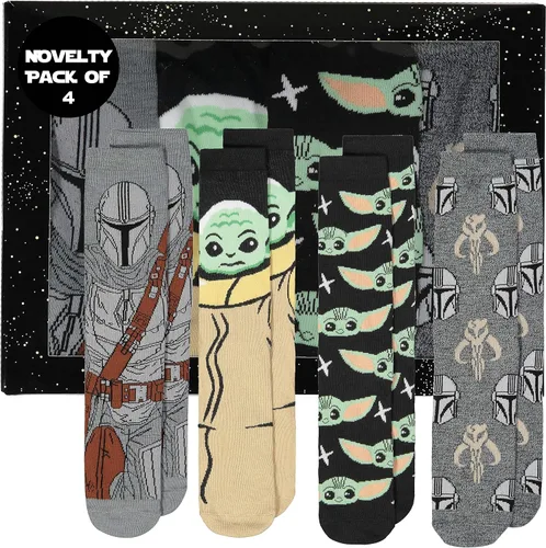 Hyp Calcetines Baby Yoda Star Wars Mandalorian The Child Grogu para hombres mujeres y adultos 4 pares de calcetines en caja de regalo de Star Wars