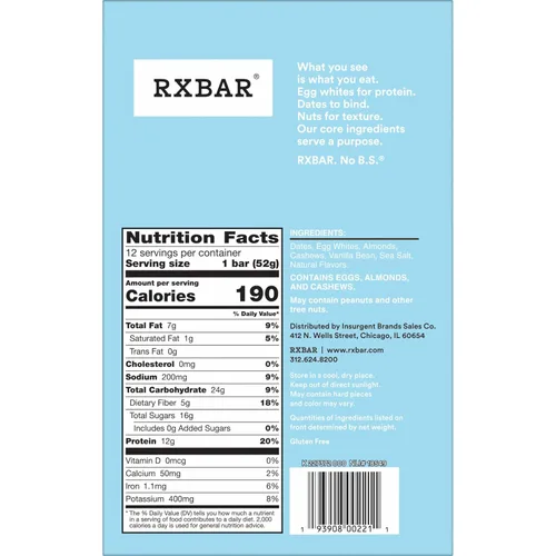 Miniatura 3 de RXBAR Barras de Proteína, Snack de Proteína, Barras de Snack, Vainilla Almendra, Caja de 22oz (12 Barras)