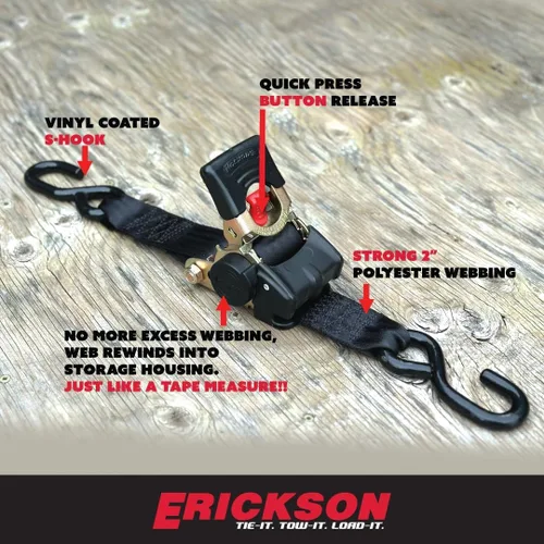 Miniatura 7 de Erickson 34416 Pro Series Correa, amarra de trinquete retráctil, negra, de 2 pulgadas x 10 pies