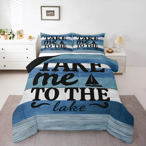Miniatura 10 de Erosebridal Juego de edredón de reglas del lago, juego de ropa de cama tamaño matrimonial, edredón rústico para niños y niños, decoración de cabaña