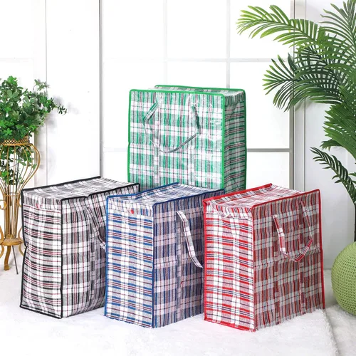 Miniatura 7 de Hoolerry 8 bolsas grandes de plástico para lavandería con cremallera de 82.5 L, bolsa de mudanza a cuadros resistente con asas para empacar ropa